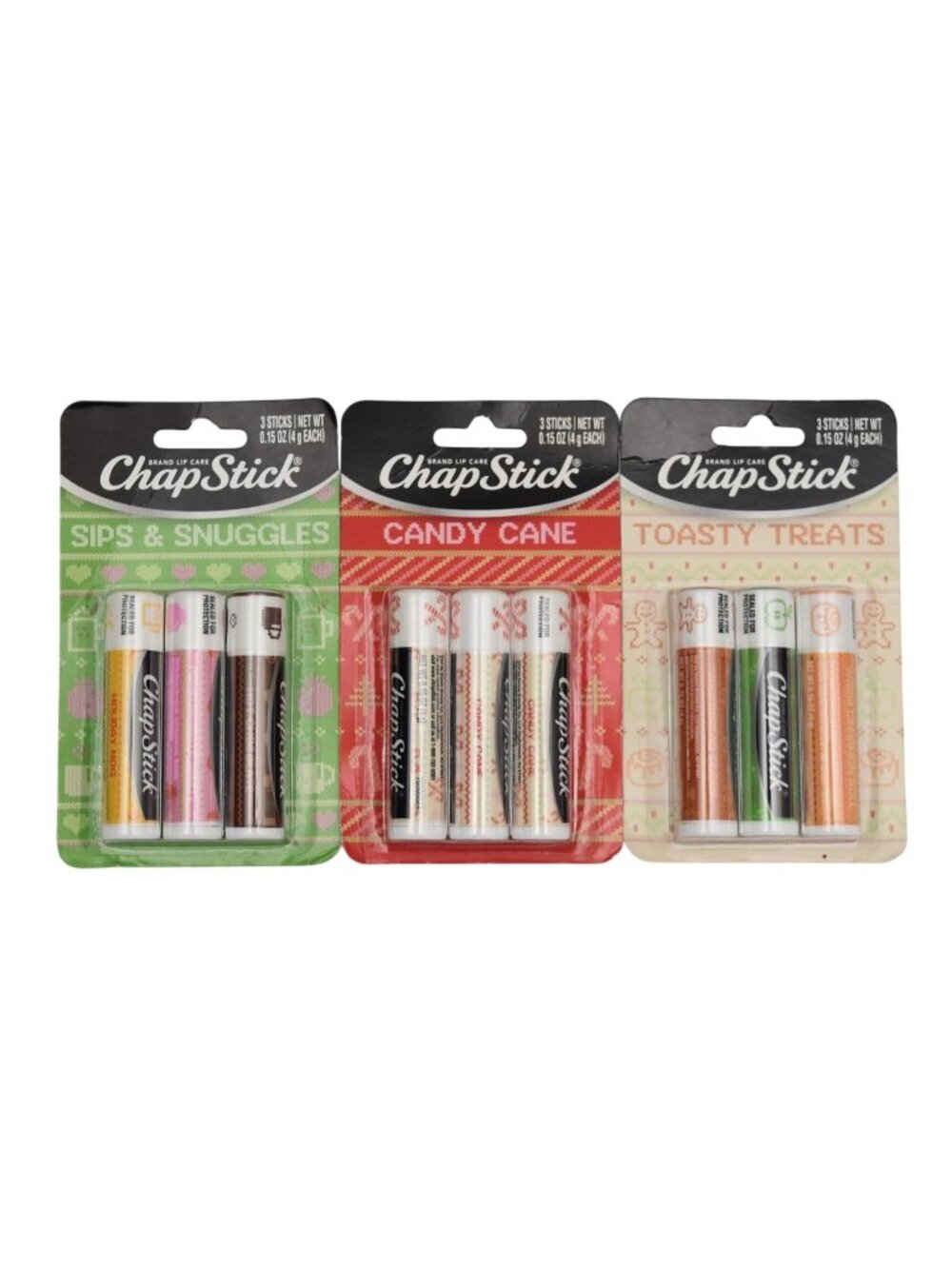 ChapStick Holiday Lip Balm Variety Packs Sips & Snuggles Candy Cane Toasty Treat